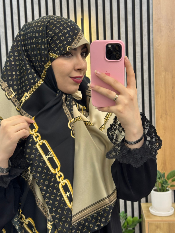 روسری ابریشم توییل قواره۱۴۰ کالکشن مشکی